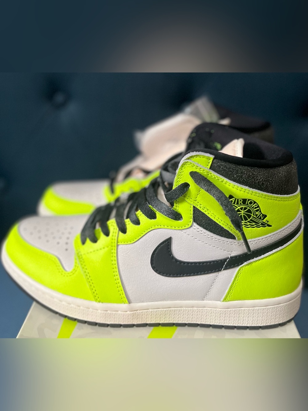 Jordan Men's High-Top Sneakers in Neon Green, White, and Black